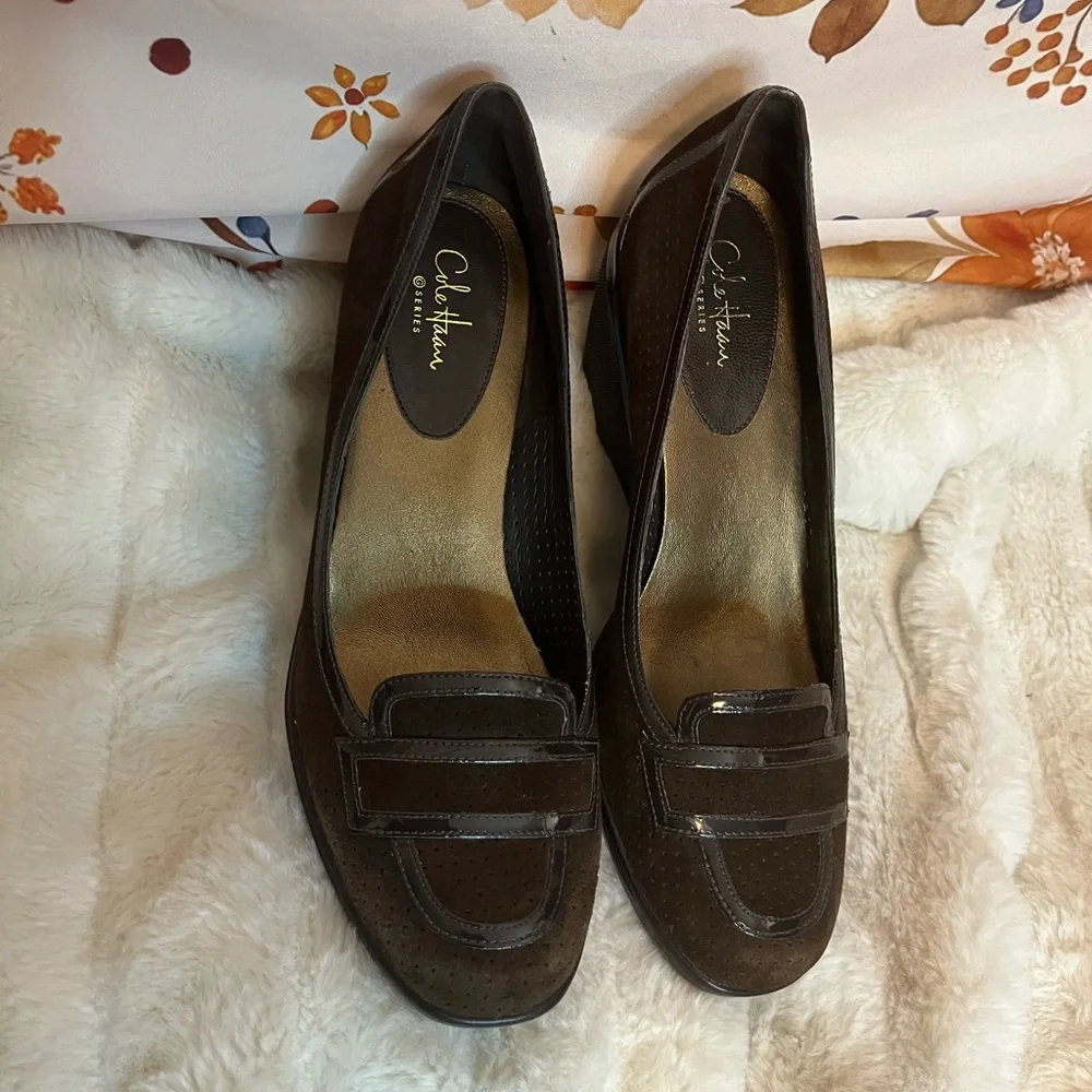 Cole Haan x Nike Air Brown 8B Suede Wedge Heels Dark Academia Workwear Office